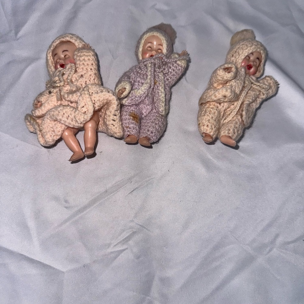 VTG set of 3 Dolls in crocheted layettes